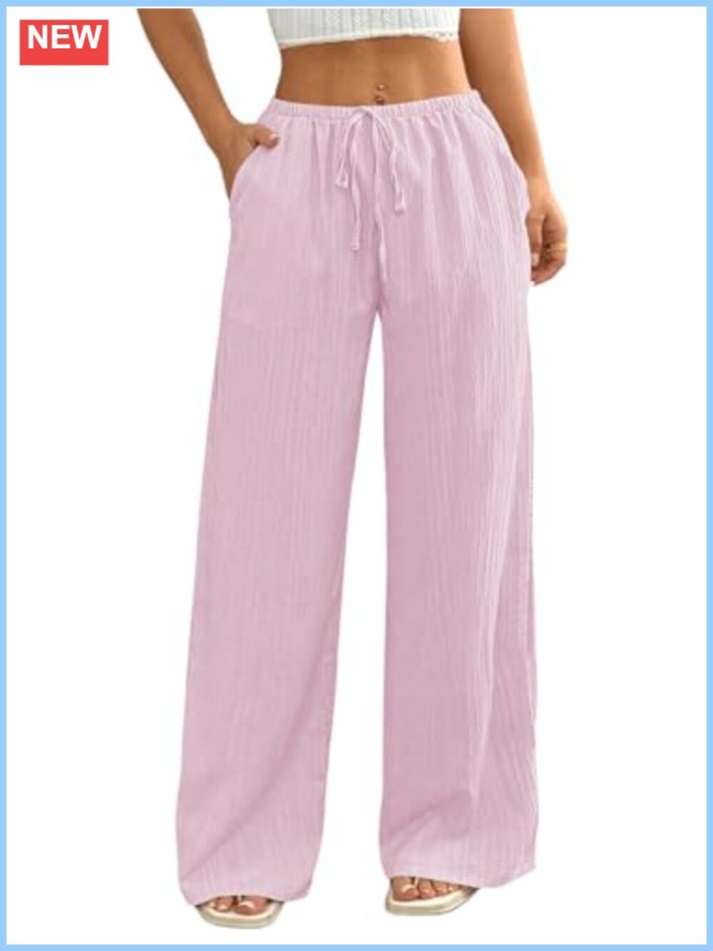 Women's Solid Wide Leg Palazzo Pants with Elastic Waist & Pockets
